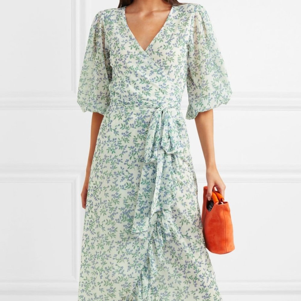Ganni floral print wrap mesh dress
